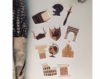 History Vinyl Sticker Pack, Medieval, Dark Academia, Waterproof Decals
