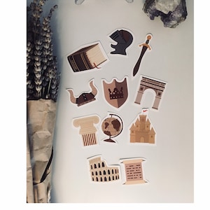 Pack d'autocollants histoire, autocollants médiévaux, autocollants universitaires sombres, cadeau pour professeur d'histoire, décalcomanies pour ordinateur portable étudiant, lot d'autocollants en vinyle, histoire