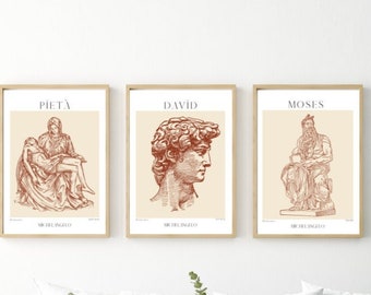 Michelangelo Renässanskonsttryckset, Moses, David, Jungfru Maria
