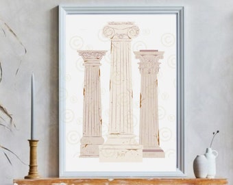 Greek Column Architecture Print, Doric, Ionic, Corinthian