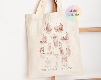 Bolsa de tecido inspirada na mitologia grega, Doze Olímpicos, Light Academia