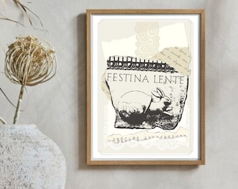Festina Lente Print, Stoic Philosophy Art, Latin Quote Poster