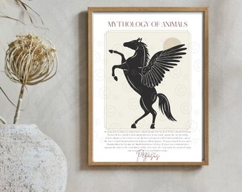 Impresión de Pegaso, cartel de mitología griega, carteles educativos, regalo amante de los caballos, animales míticos, arte mitológico, criaturas míticas