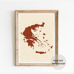 Griechenland Karte Kunstdruck, Griechenland Dekor, Griechenland Geschenke, druckbare Karte Wandkunst, herunterladbare Karten, abstrakte Karte, Hellas Karte, altgriechische Karte