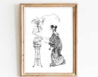 Pandora's Box Art Nouveau Print, Greek Myth Minimalist Line Art