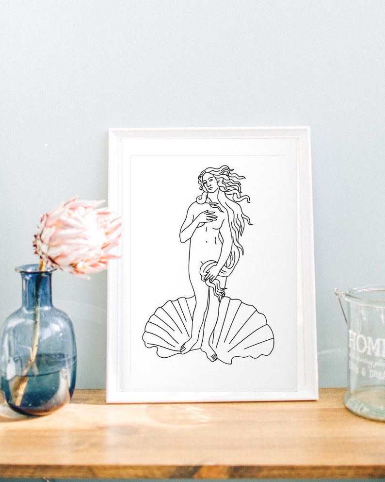 Birth of Venus Minimalist Line Drawing Print Black and White - Etsy