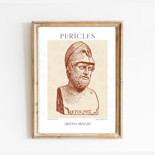 Pericles bust, Ancient Greek Print, History Gift, Museum Poster, Ancient Greece Decor, Sculpture Poster, Classical Archaeology