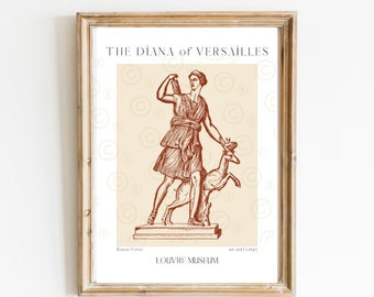 Goddess Diana print, Ancient Roman art, Artemis print, Sculpture print, Ancient Rome decor, Museum exhibit poster, Greek goddess art print