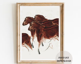 Lascaux Horses Cave Painting Print, Prehistoric Art (Digital Download)