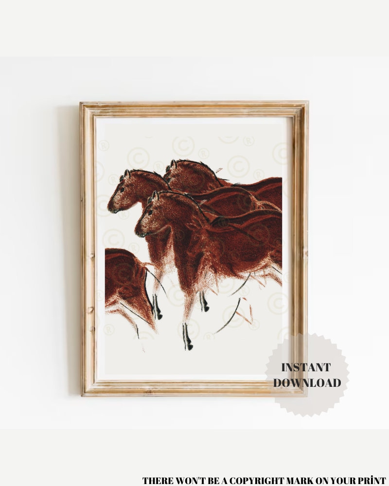 ラスコーの馬の先史時代の洞窟壁画、古美術プリント、考古学者向けの