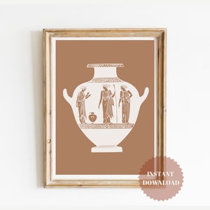 Impresión de jarrón griego, póster de cerámica antigua para decoración de cocina estética bohemia con tonos neutros de terracota, arte de pared descargable en forma de ánfora