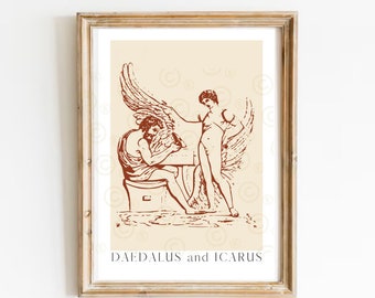 Daedalus and Icarus Print, The Fall of Icarus, Greek Mythology Poster