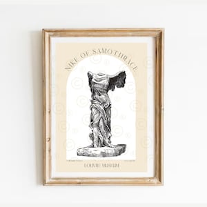 Nike di Samotracia, stampa della dea Nike, dea della vittoria, decorazione Dark Academia, arte della mitologia greca, poster del museo, decorazione estetica della stanza