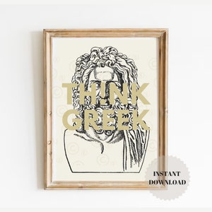 Think Greek, Philosophy poster, Greek philosophy, Stoicism art, Philosopher print, Stoic Poster, Geek decor, Light Academia Room Decor