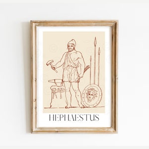 Hephaestus Print, Blacksmith god, God of fire, God of Carpenters, Roman god Vulcan, Greek gods poster, 12 Olympians, Carpenters gift for men