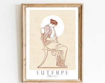 Euterpe, Musical gift, Music Teacher Gift, The Nine Muses Print, Greek Mythology art, Flute gift, Music poster, Music art, Academia decor