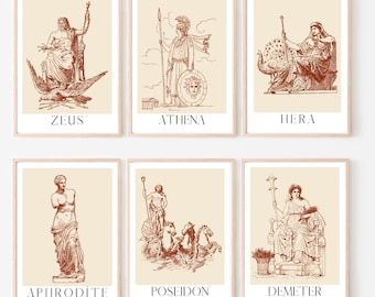 Set of 12 prints, Ancient Greek Gods, Greek Goddess, 12 Olympians, Greek Mythology art, Greek home decor, Greek gifts, Greek pantheon, Pagan