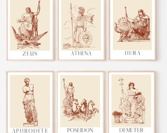 Ancient Greek Gods Print Set, Mythology Art, Pagan Decor