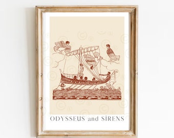 The Odyssey Poster, Odysseus and Sirens, Greek Mythology Art