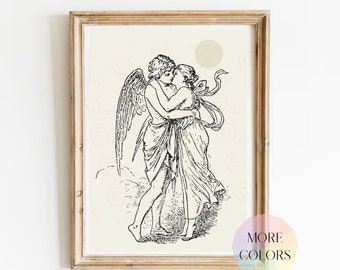 Cupid and Psyche Print, Greek Mythology Wall Art, Eros God of Love