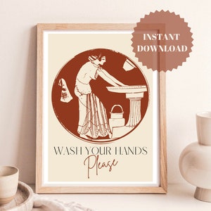 Wash Your Hands Wall Art, Bathroom Printable, Vintage Bathroom Art ...
