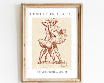 Impresión artística del mito griego de Teseo y el Minotauro, póster de museo