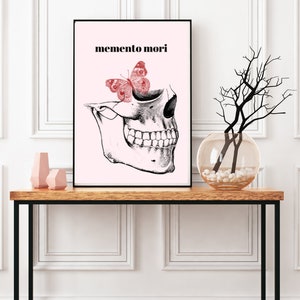Memento Mori Print, Skull & Butterfly, Stoic Latin Quote Art image 3