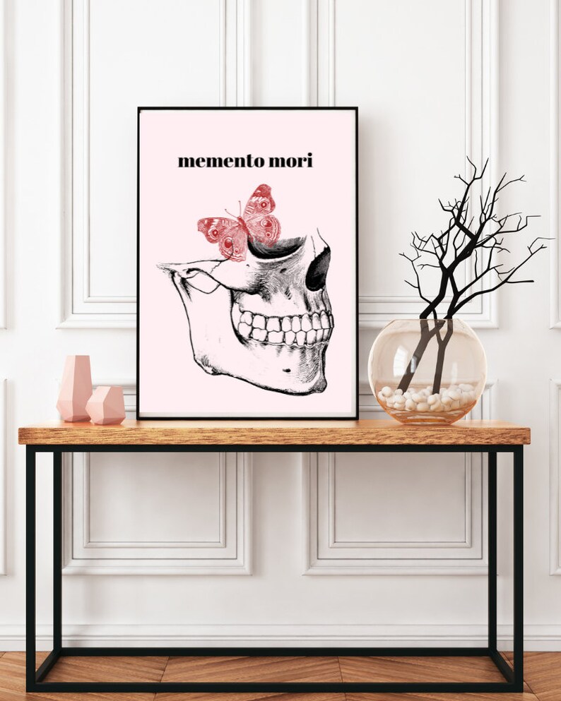 Memento Mori Print, Skull & Butterfly, Stoic Latin Quote Art image 3