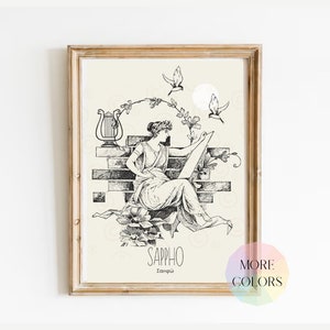 Lámina de Safo, arte sáfico, decoración estética lésbica, regalo de pareja lesbiana, arte Wlw, amantes lesbianas, arte mural de literatura griega antigua