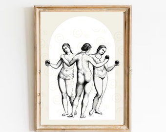 Three Graces Print, Ancient Greek Mythology Art