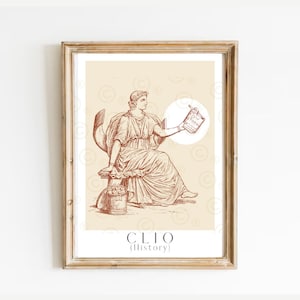 Clio, Clio Muse, pôster de história, presente para historiador, presente para professor de história, impressão das nove musas, decoração de mitologia grega, arte de parede da academia