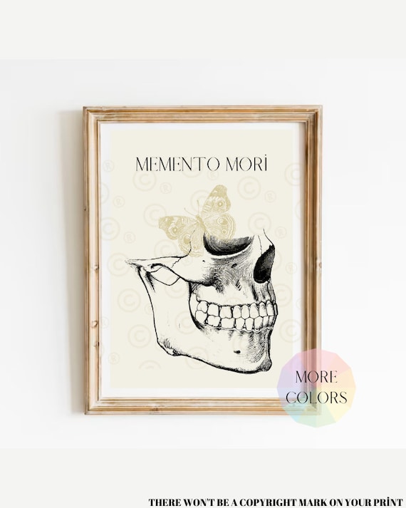 Memento Mori Print, Skull & Butterfly, Stoic Latin Quote Art