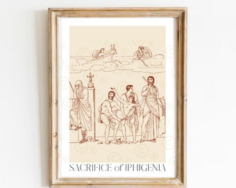Lámina artística de Ifigenia, mitología griega, guerra de Troya, decoración académica