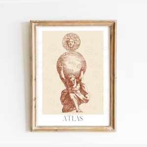 Atlas Greek titan, Greek Mythology Print, Academia Decor, Greek Gods Poster, Myth Gallery, Ancient Greece, Greek Gift, Neoclassical drawing