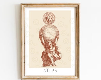 Atlas Greek Titan Print, Academia Decor, Ancient Greece Art