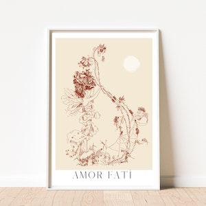Amor Fati, Stoische Wandkunst, alte Weisheitskunst, lateinisches Zitat Druck, Philosophie Kunst, Motivationsgeschenk Nietzsche Plakat, helle Wissenschaft Dekor