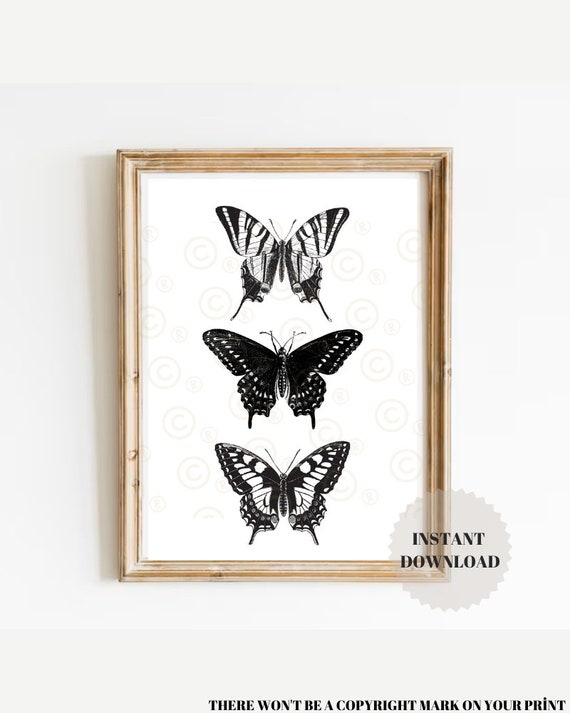 Black and white butterfly print, Butterflies art, Minimal boho print, bohemian wall decor, room decor aesthetic minimalist, Nature printable