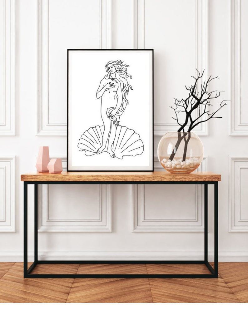 Birth of Venus Minimalist Line Drawing Print Black and White - Etsy
