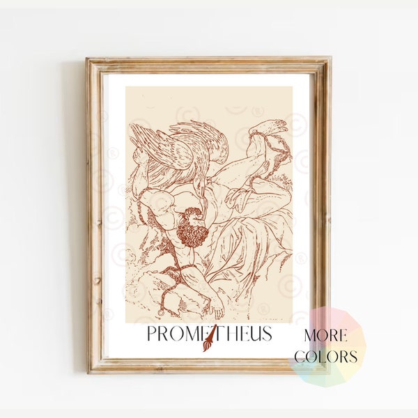 Prometheus Art, God of Fire, Greek Mythology Decor, Greek Gods Print, Academia Prints, Classic Literature, Unique Gifts, Titan