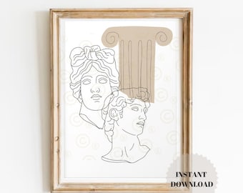 Ancient Greek Statue Line Art Print, Ionic Column Drawing (Digital Download)