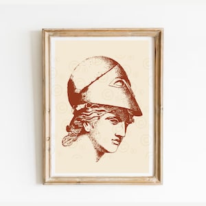 May include: A digital illustration of a woman's head wearing a helmet. The image is in shades of brown and beige.