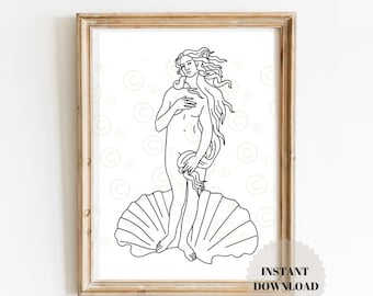 Birth of Venus Line Art Print, Aphrodite Poster, Greek Goddess (Digital Download)