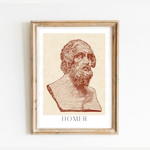 Homer Poster, The Odyssey art, Classic literature wall art, iliad print, Odysseus, Greek myth poster, Ancient Greel Mythology, Greek Home