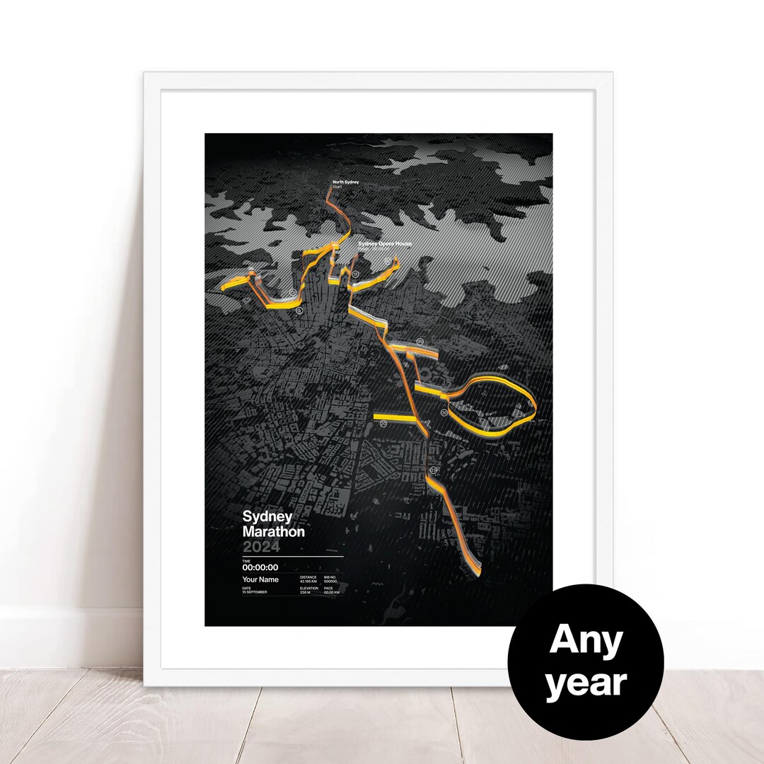 Sydney Marathon / Personalised Route Map - Etsy