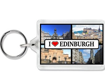 Edinburgh Keyring / Key Chain / Bag Tag (70 x 45 mm image) choice of 3 quotes *Souvenir Gift*