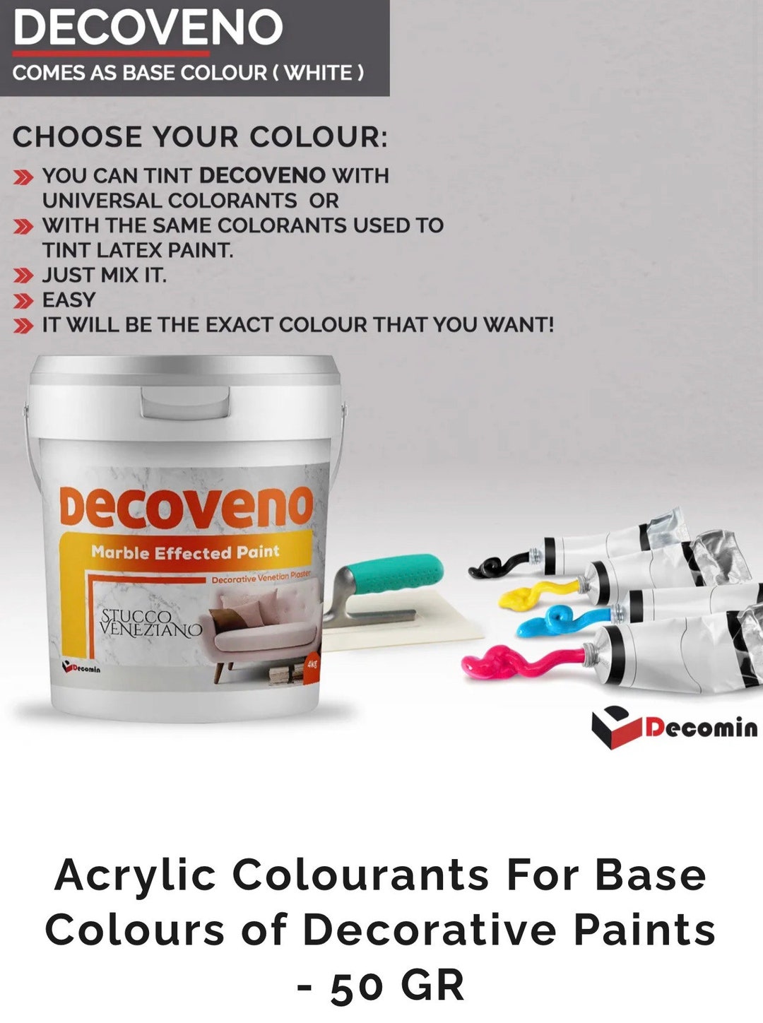 DECOMIN Acrylic Colourants for Decorative Plasters & Paints - 50 Grams ...