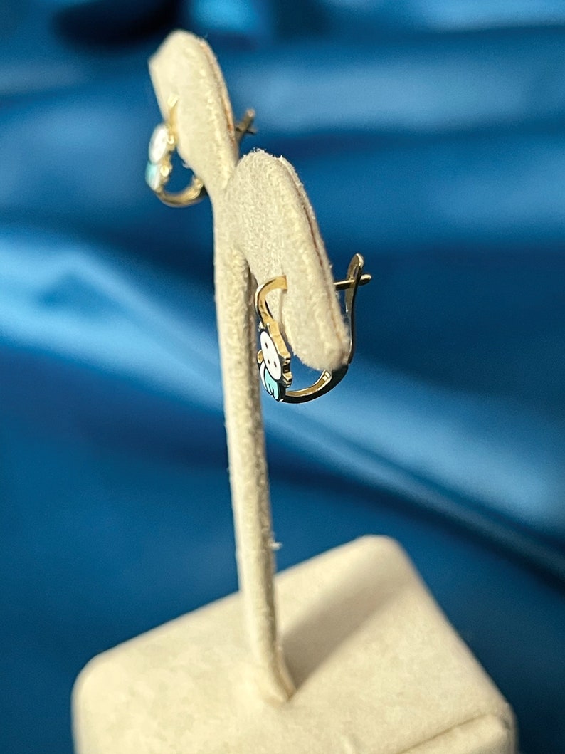 Hello Kitty Style 14 CT Yellow Gold Sweet Baby Kids Earrings Huggies Stamped