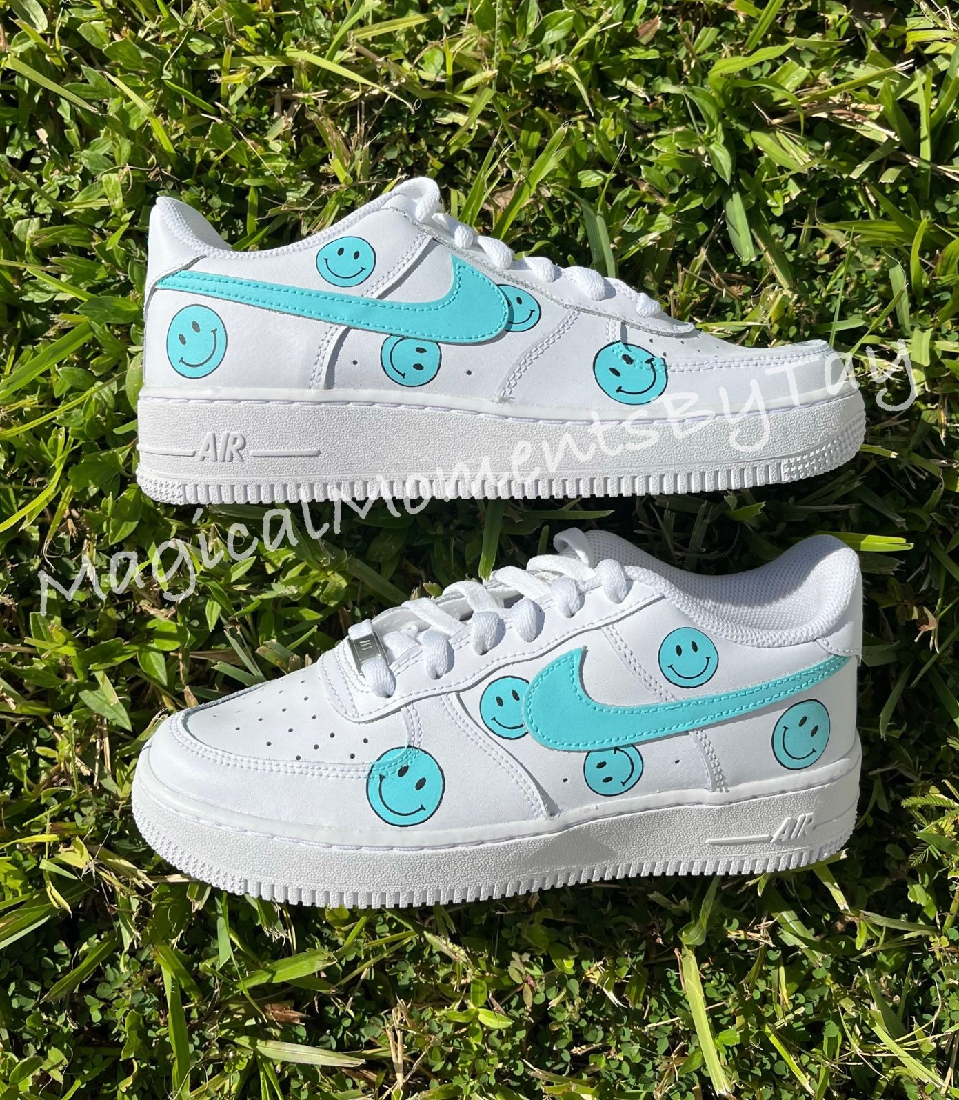 Teal - Turquoise Drip Custom Air Force 1 - AF1 pikturuar me dorë - For