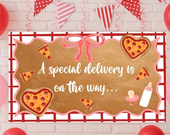 Baby Shower Banner, Custom Baby Announcement Banner, Custom Pizza Banner, Custom Painted Banner, Custom Baby Sign, Pizza Baby Shower Decor