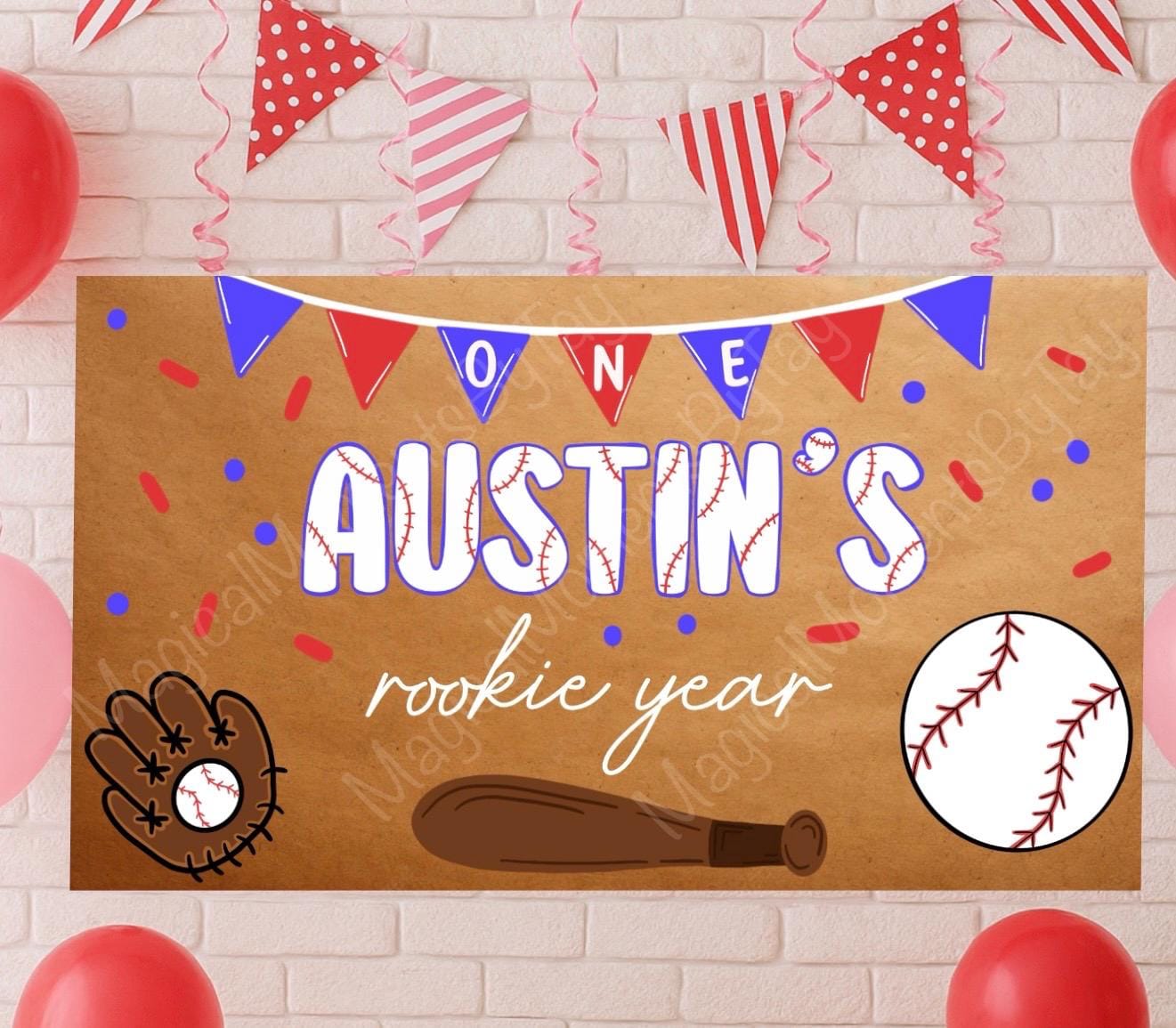 Baseball Birthday Banner, Rookie Year Birthday Banner, Custom Birthday Banner, Painted Birthday Sign, Custom Birthday Decor, Baseball Banner